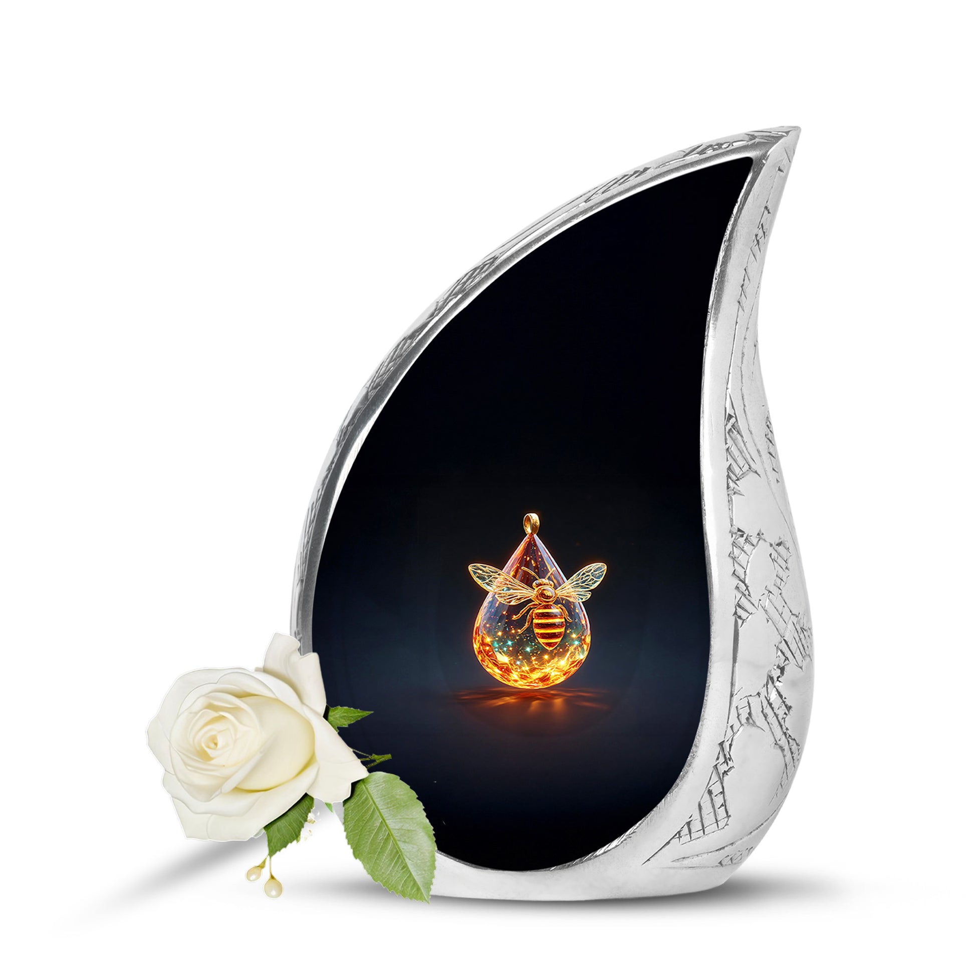 Personalized Black Steadfast Bee Cremation Urns for Human Ashes - 10-inch, 200 cu in - Karyliz