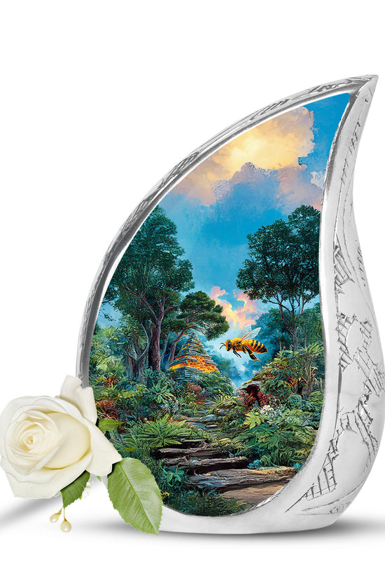 Teal Breathtaking Bee Memorial Urn for Ashes - 10-inch, 200 cu in - Karyliz