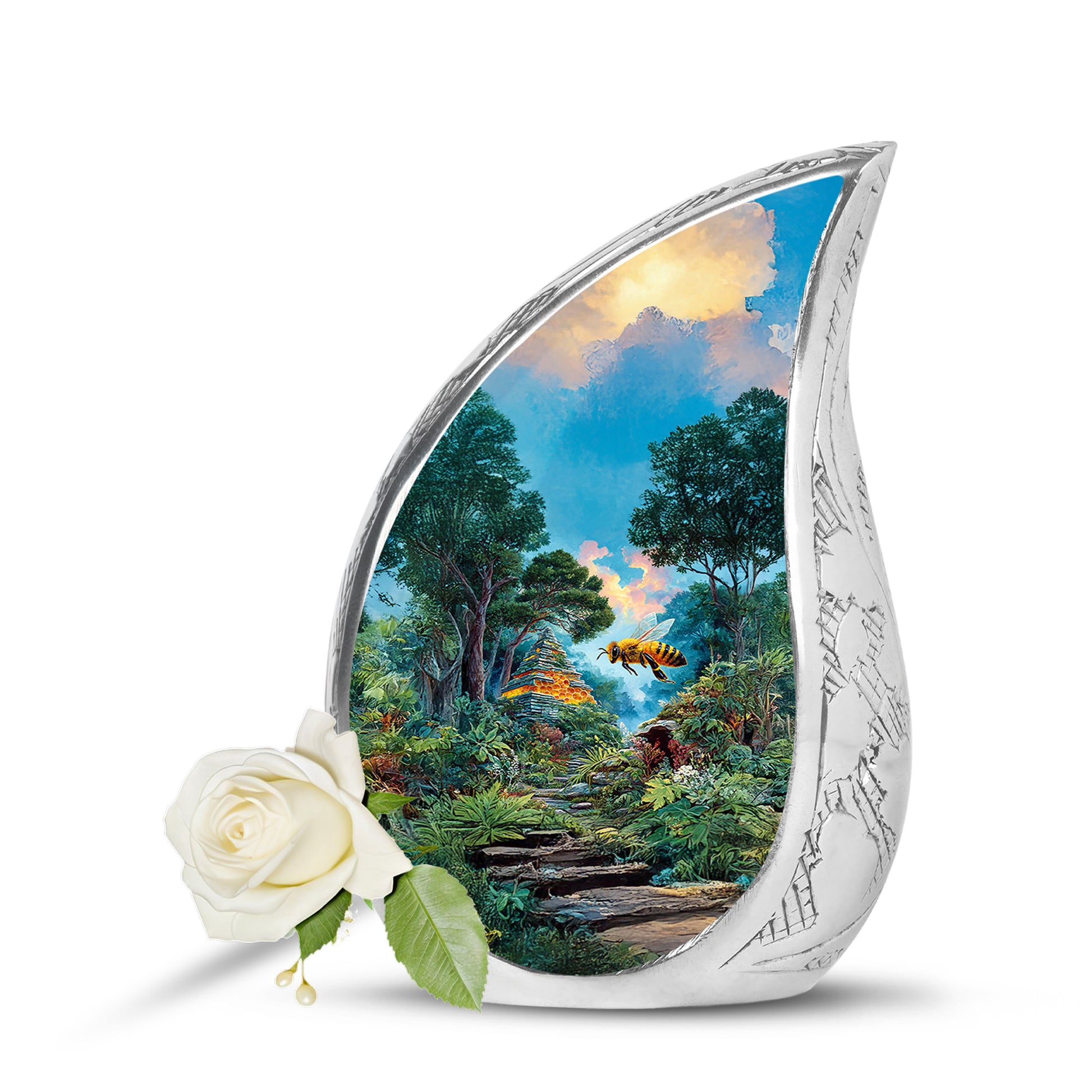 Teal Breathtaking Bee Memorial Urn for Ashes - 10-inch, 200 cu in - Karyliz