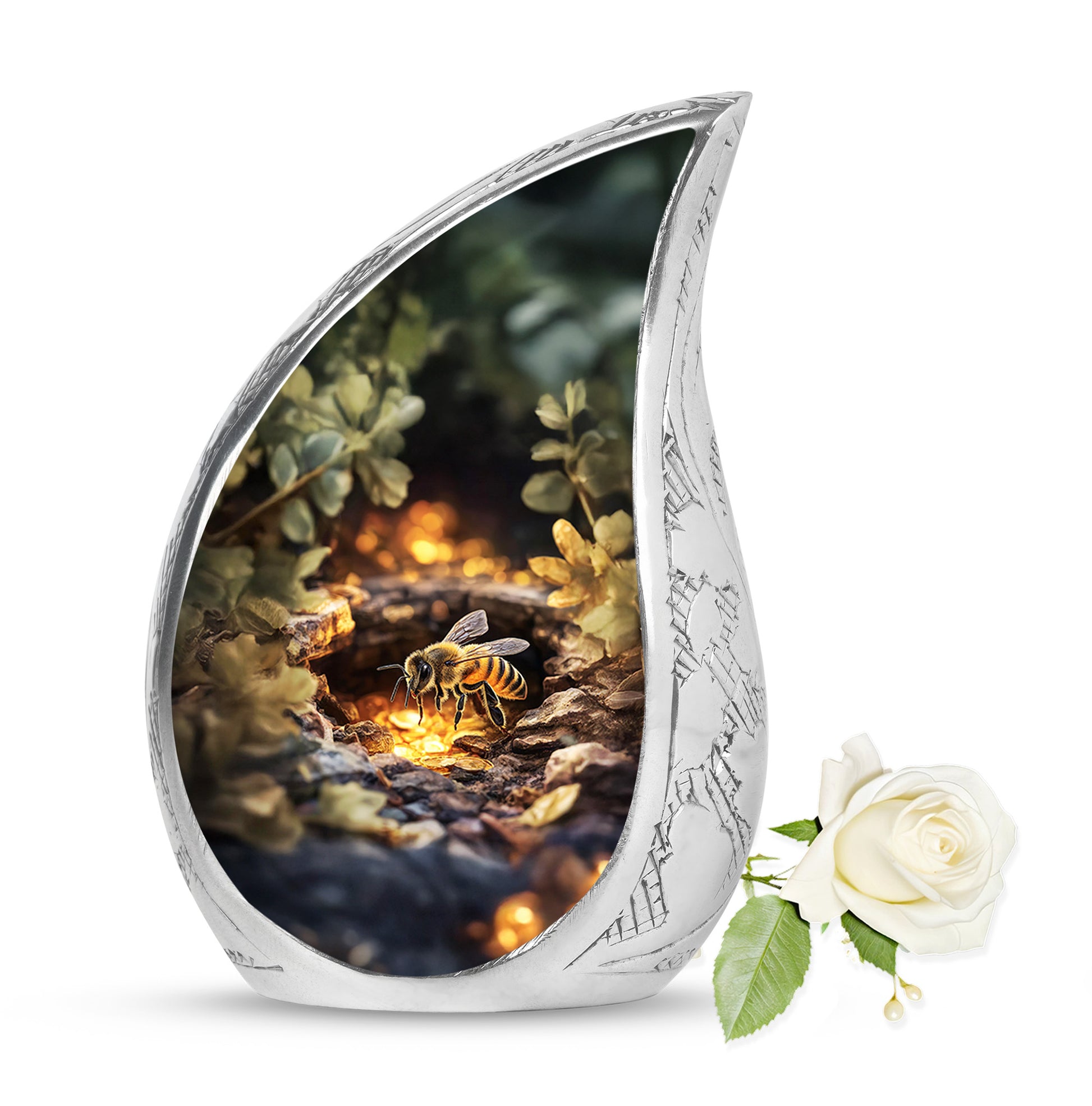 Gold Treasured Bee Cremation Urns for Human Ashes - 10-inch, 200 cu in - Karyliz