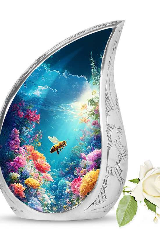 Blue Treasured Bee Cremation Urns for Human Ashes - 10-inch, 200 cu in - Karyliz
