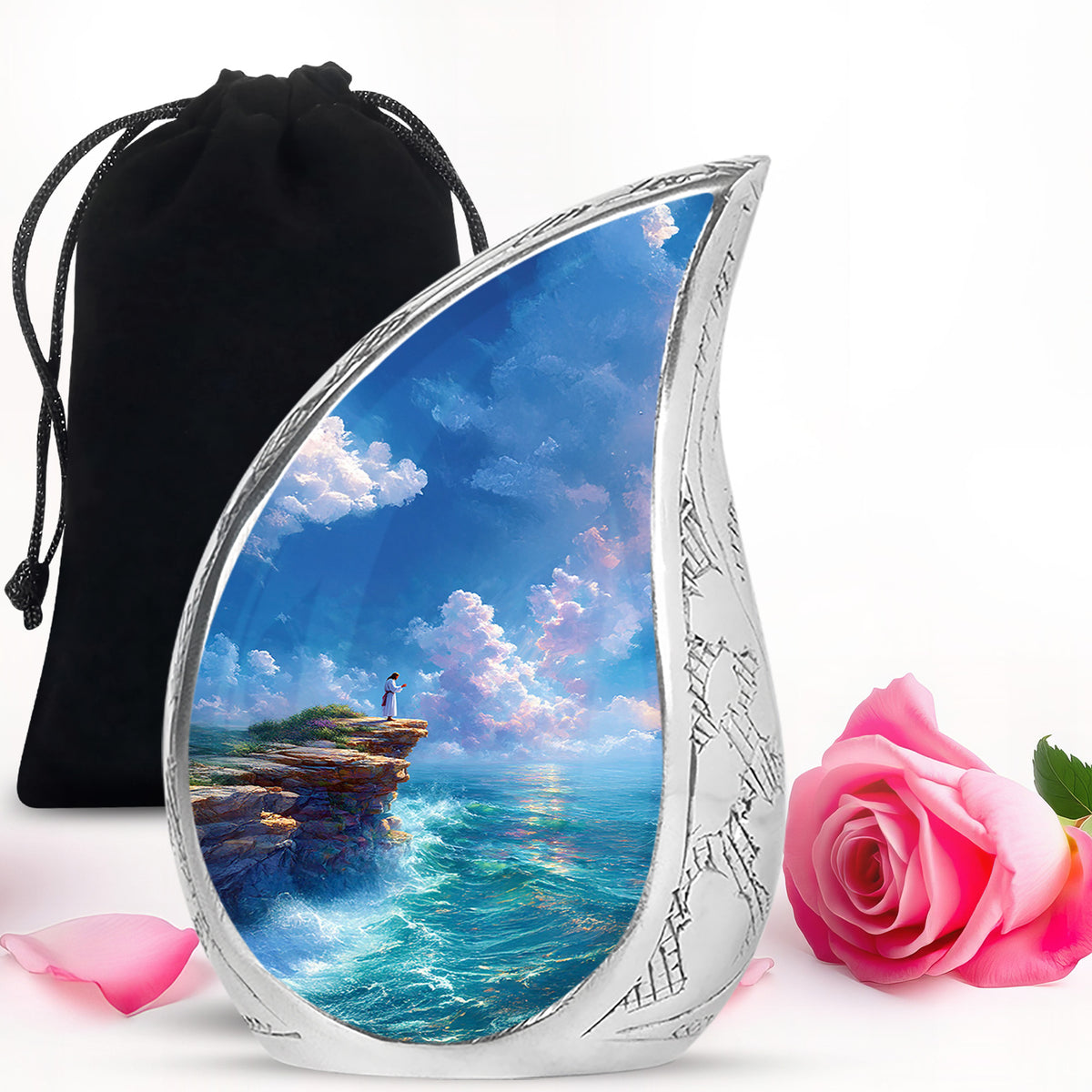 Jesus Memorial Urn - Beautiful Ocean Funeral Urn For Human Ashes