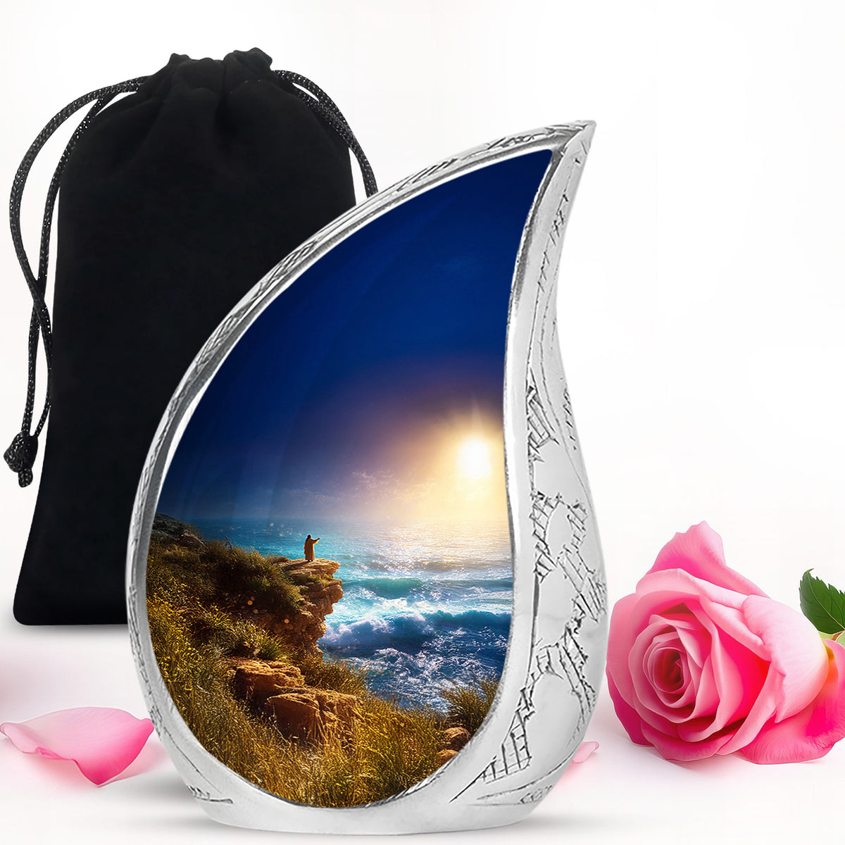 Jesus Ocean Cliff Urn - Heavenly Light Cremation Urn For Funeral Ashes