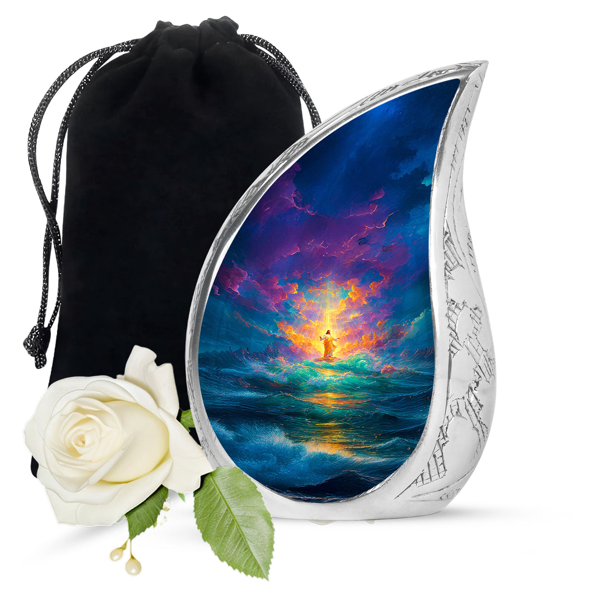 Jesus Divine Light Ocean Urn - Heavenly Sky Cremation Urn For Human Ashes