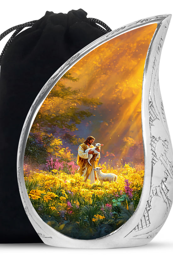 Jesus Holding Lamb Memorial Urn - Religious Cremation Urn For Human Ashes