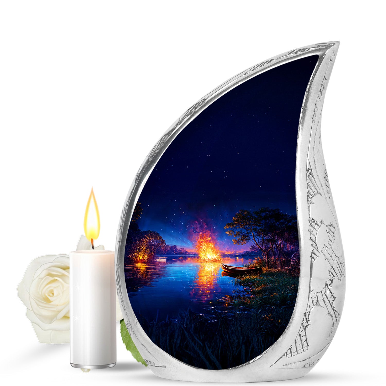 Personalized Blue Steadfast Campfire Cremation Urns for Human Ashes - 10-inch, 200 cu in - Karyliz