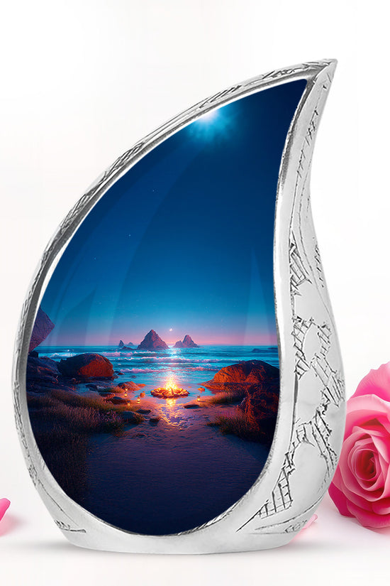 Blue Breathtaking Campfire Memorial Urn for Ashes - 10-inch, 200 cu in - Karyliz