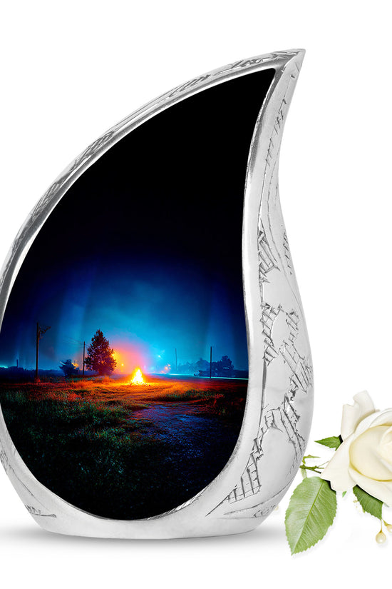Personalized Elegant Campfire Cremation Urns - Blue 10-inch, 200 cu in - Karyliz