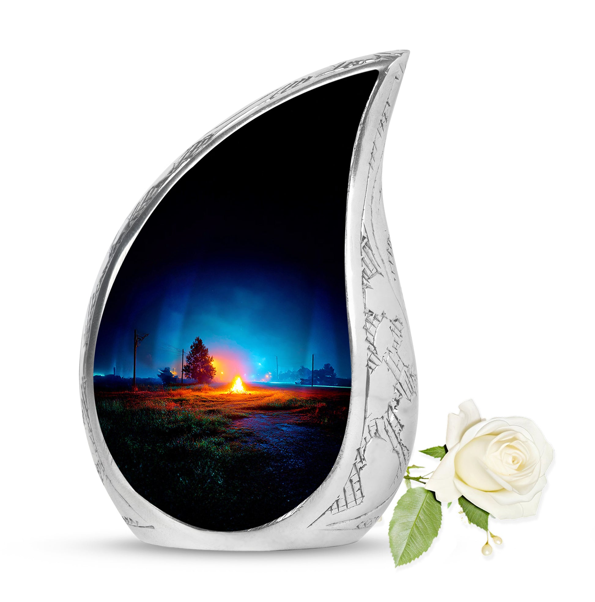 Personalized Elegant Campfire Cremation Urns - Blue 10-inch, 200 cu in - Karyliz