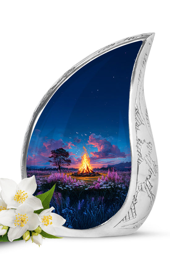 Personalized Campfire Cremation Urns - Soothing Blue 10-inch, 200 cu in - Karyliz
