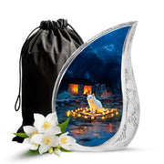 White Cat Cremation Urn - Black Aluminium Funeral Urn For Pet Ashes
