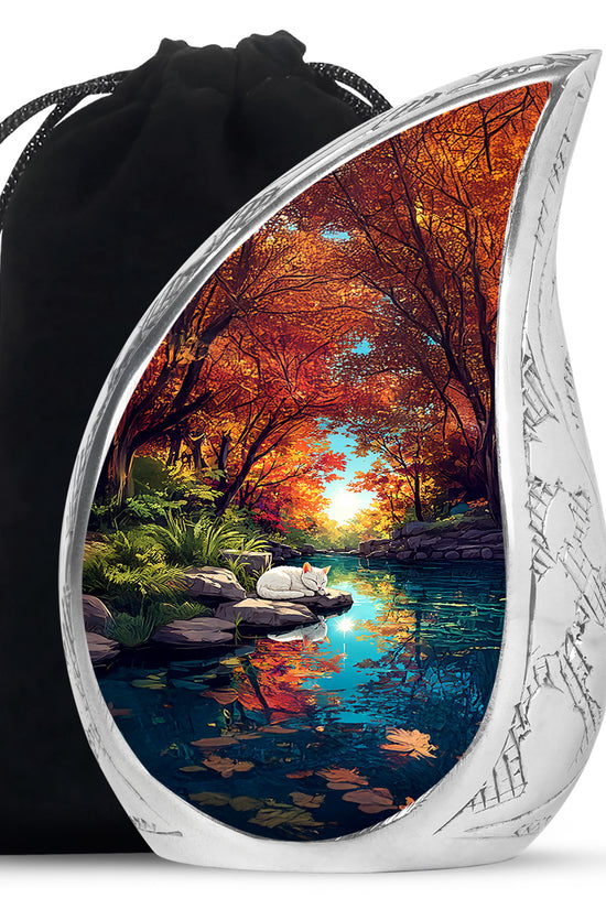 White Cat Theme Funeral Urn - Artistic Memorial Urn For Pet Ashes