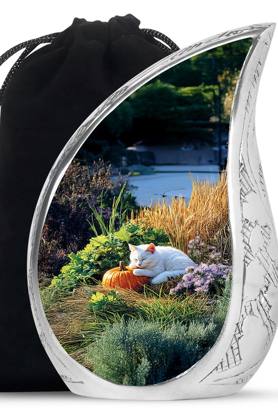Peaceful Cat Memorial Urn - Aluminium Funeral Urn For Pet Ashes