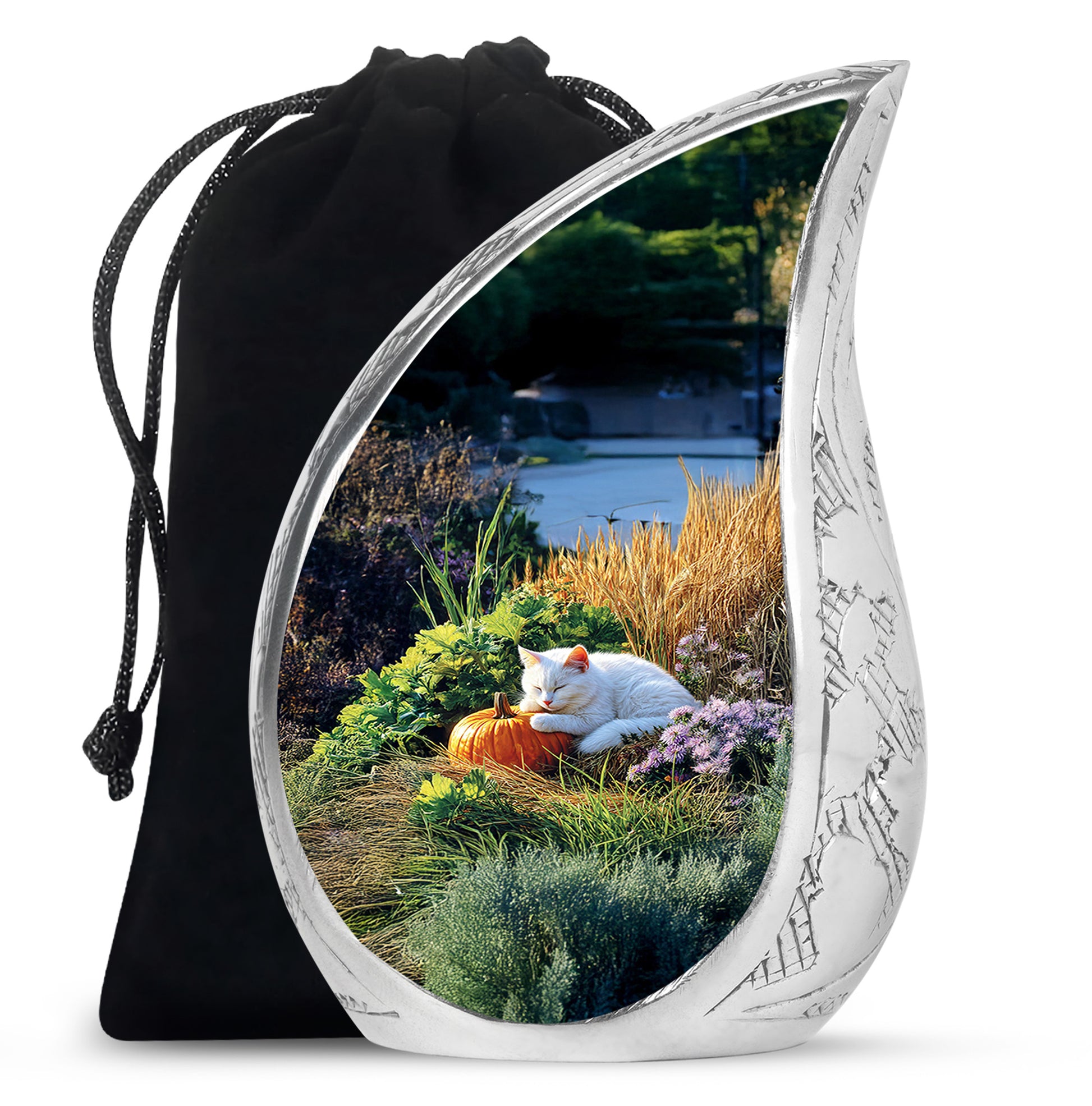 Peaceful Cat Memorial Urn - Aluminium Funeral Urn For Pet Ashes