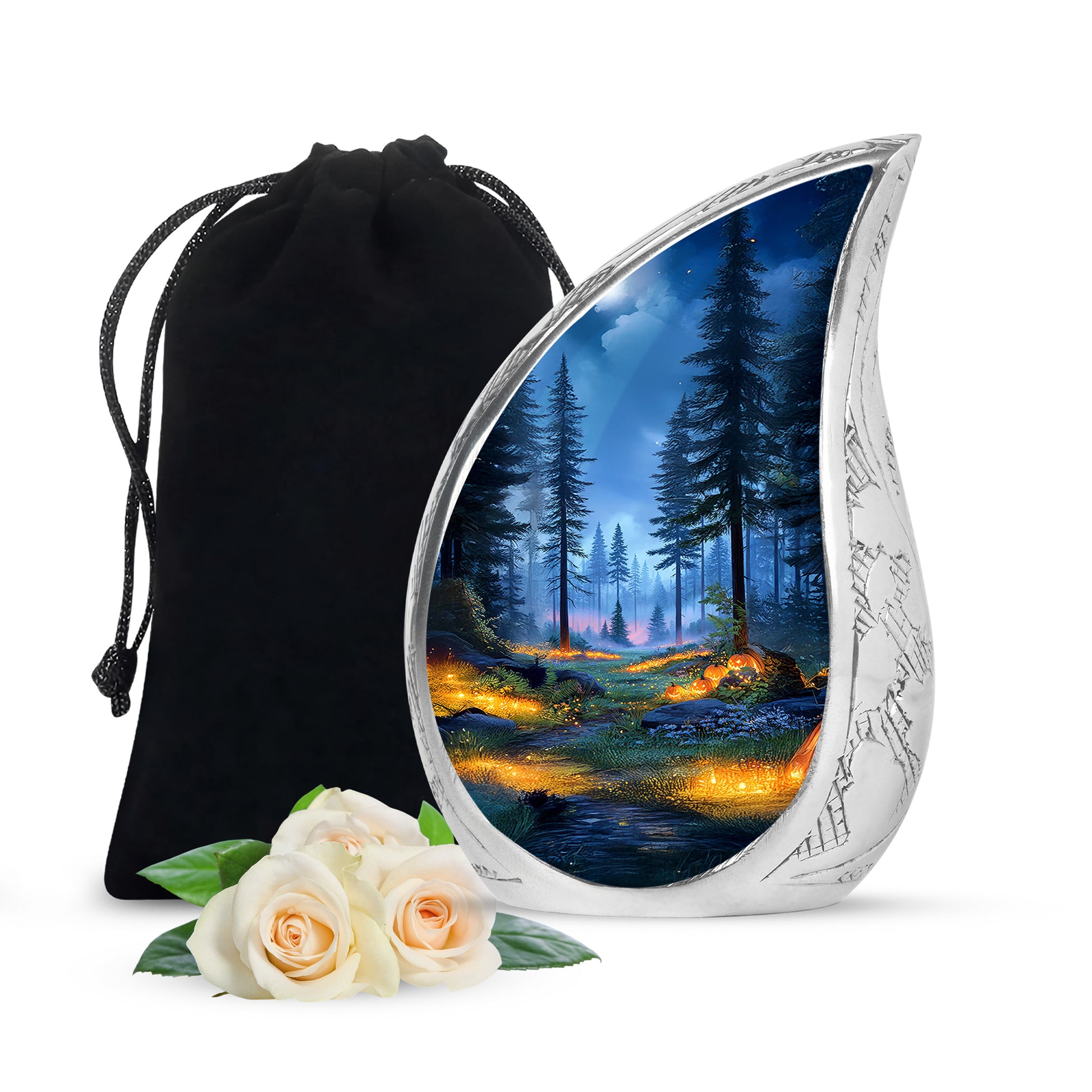 Magical Forest Pumpkin Memorial Urn - Funeral Cremation Urn For Ashes