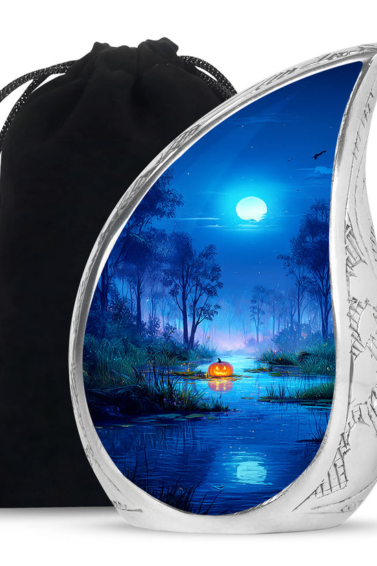 Night Forest Cremation Urn - Glowing Pumpkin Memorial Urn For Loved Ones