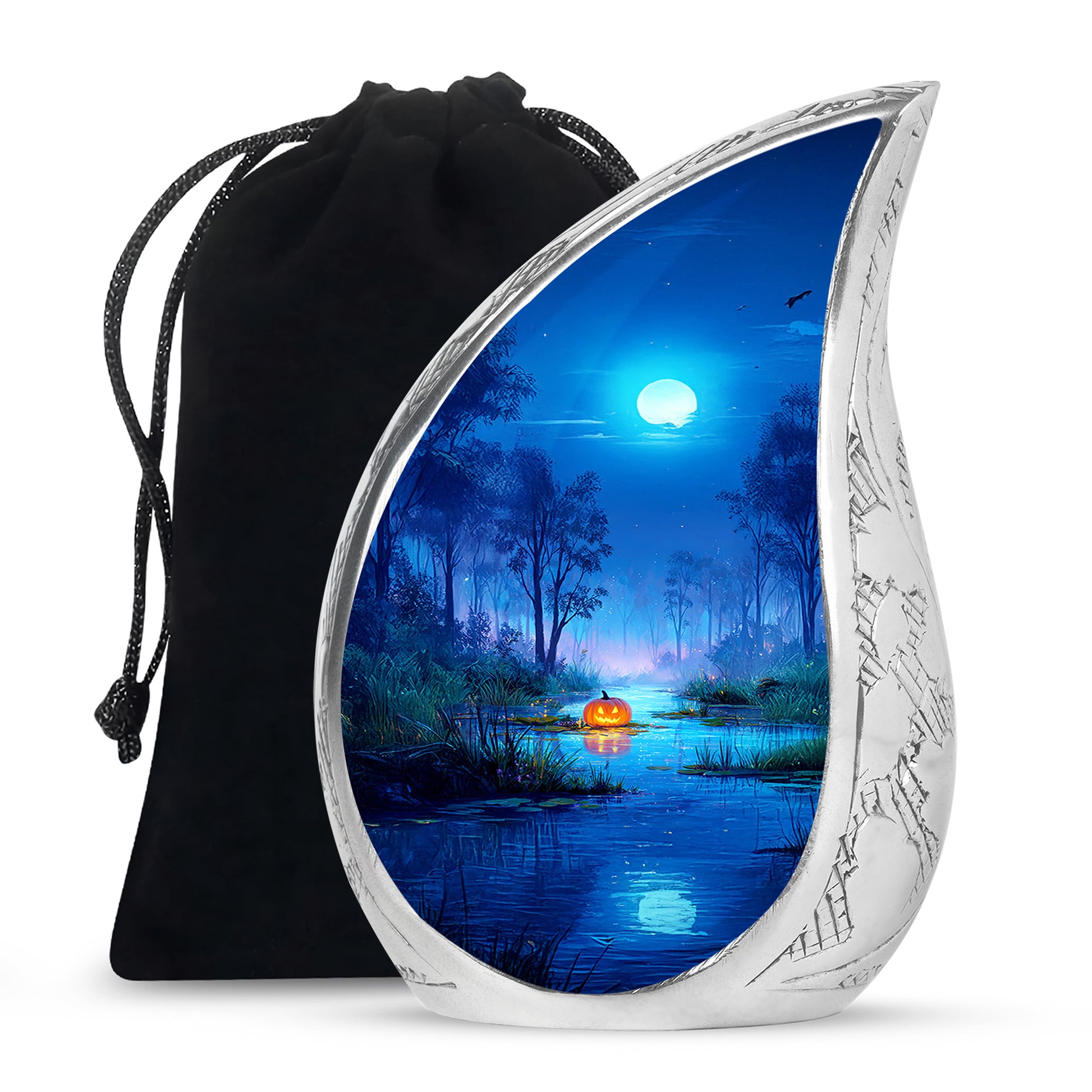 Night Forest Cremation Urn - Glowing Pumpkin Memorial Urn For Loved Ones