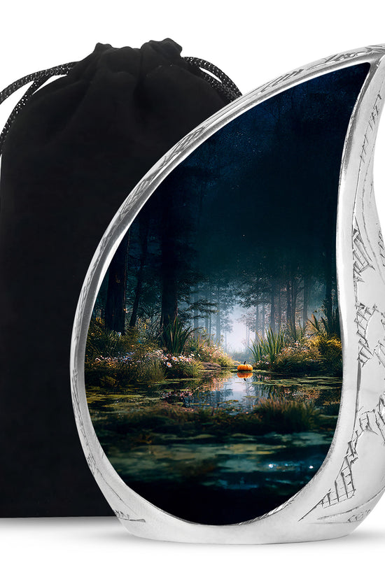 Peaceful Nature Forest Lake Cremation Urn - Aluminium Funeral Urn For Ashes