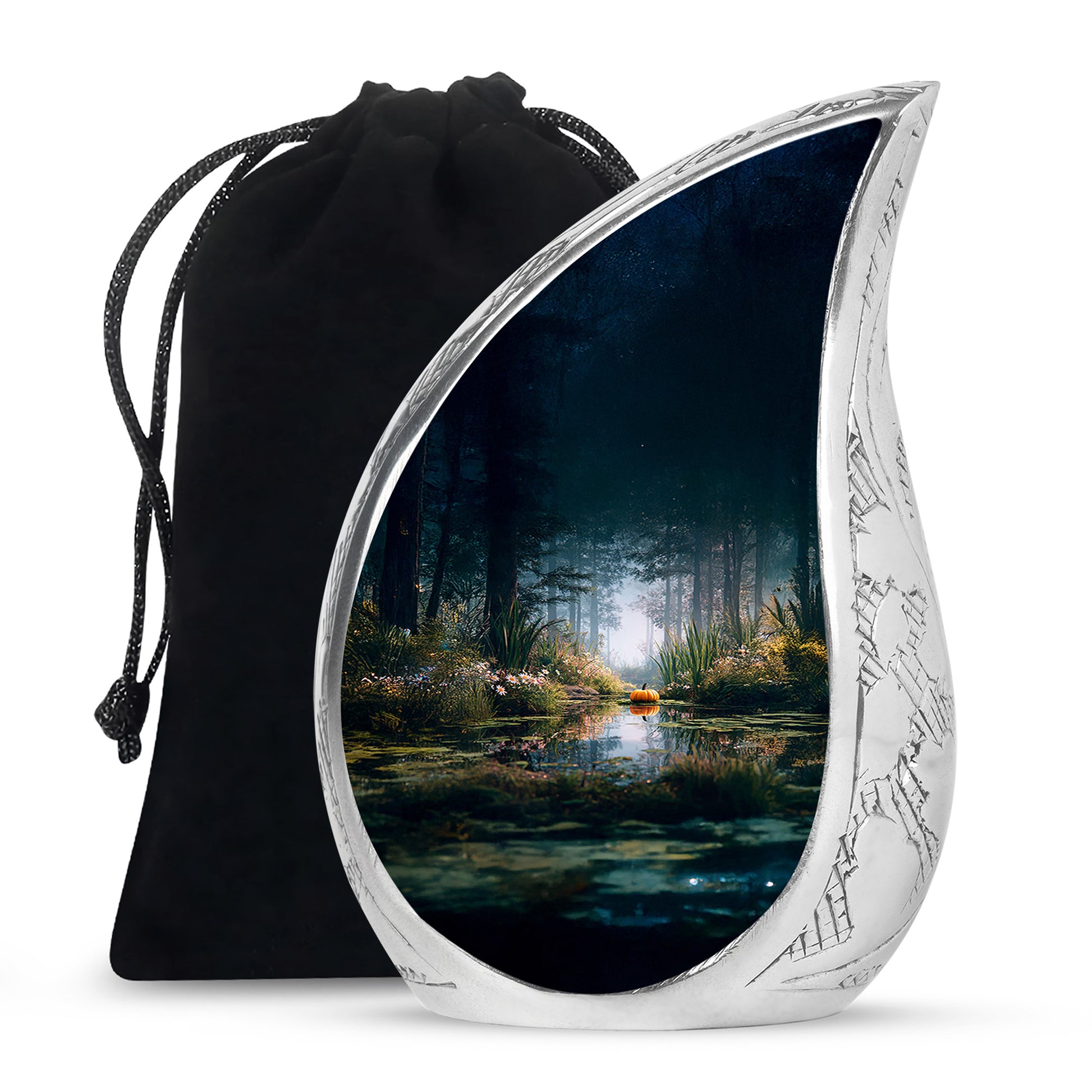Peaceful Nature Forest Lake Cremation Urn - Aluminium Funeral Urn For Ashes