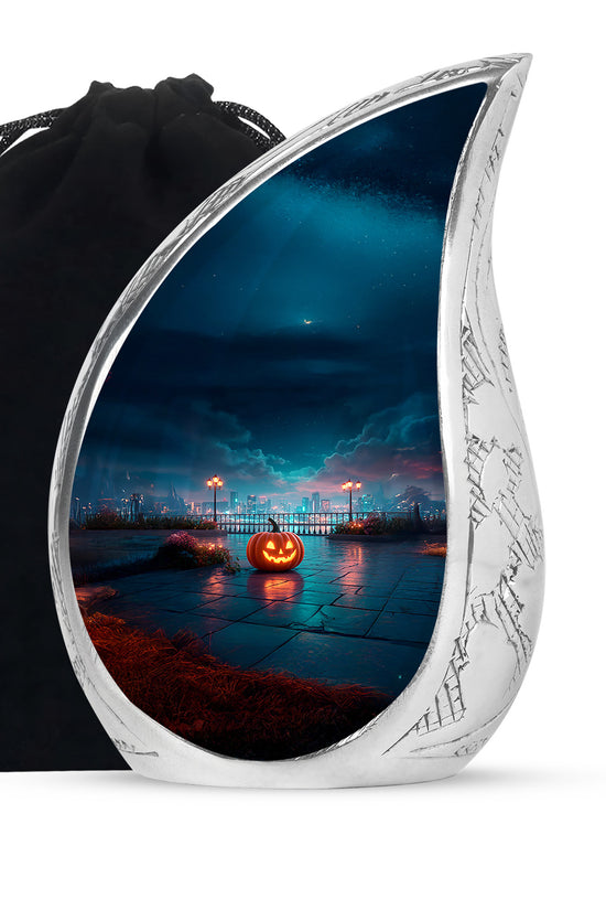 Urban Night Pumpkin Memorial Urn - Unique Funeral Urn For Human Ashes