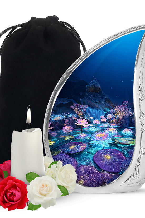 Glowing Lotus Funeral Urn - Large Aluminium Urn Memorial Urn For Ashes