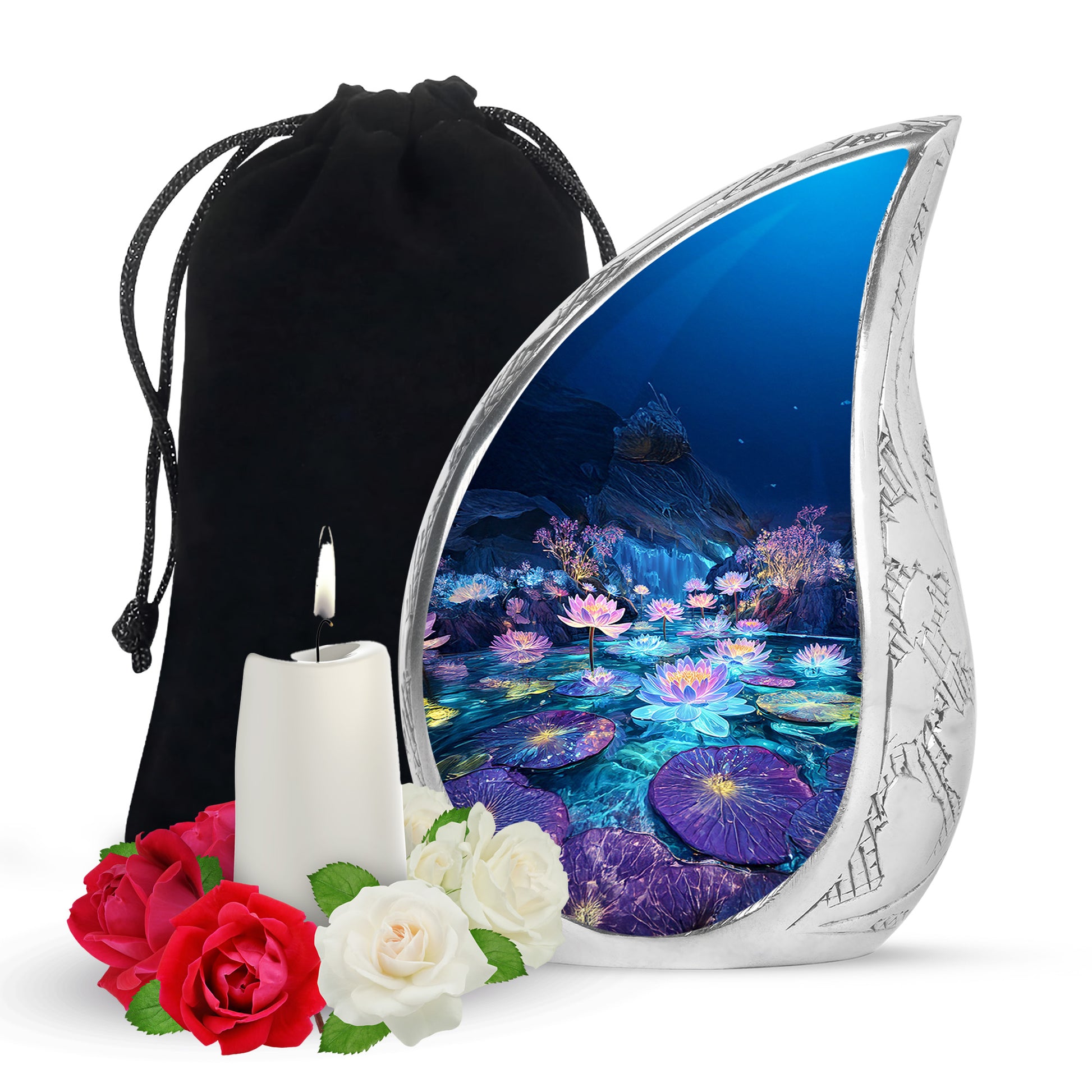 Glowing Lotus Funeral Urn - Large Aluminium Urn Memorial Urn For Ashes