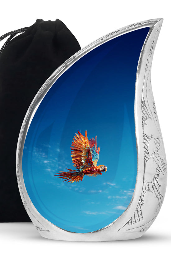 Orange Parrot Memorial Urn - Large Aluminium Cremation Urn For Ashes