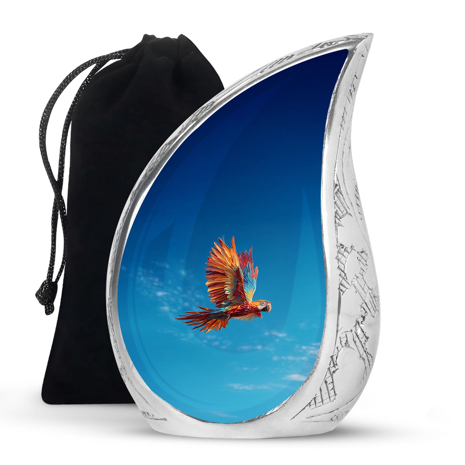 Orange Parrot Memorial Urn - Large Aluminium Cremation Urn For Ashes