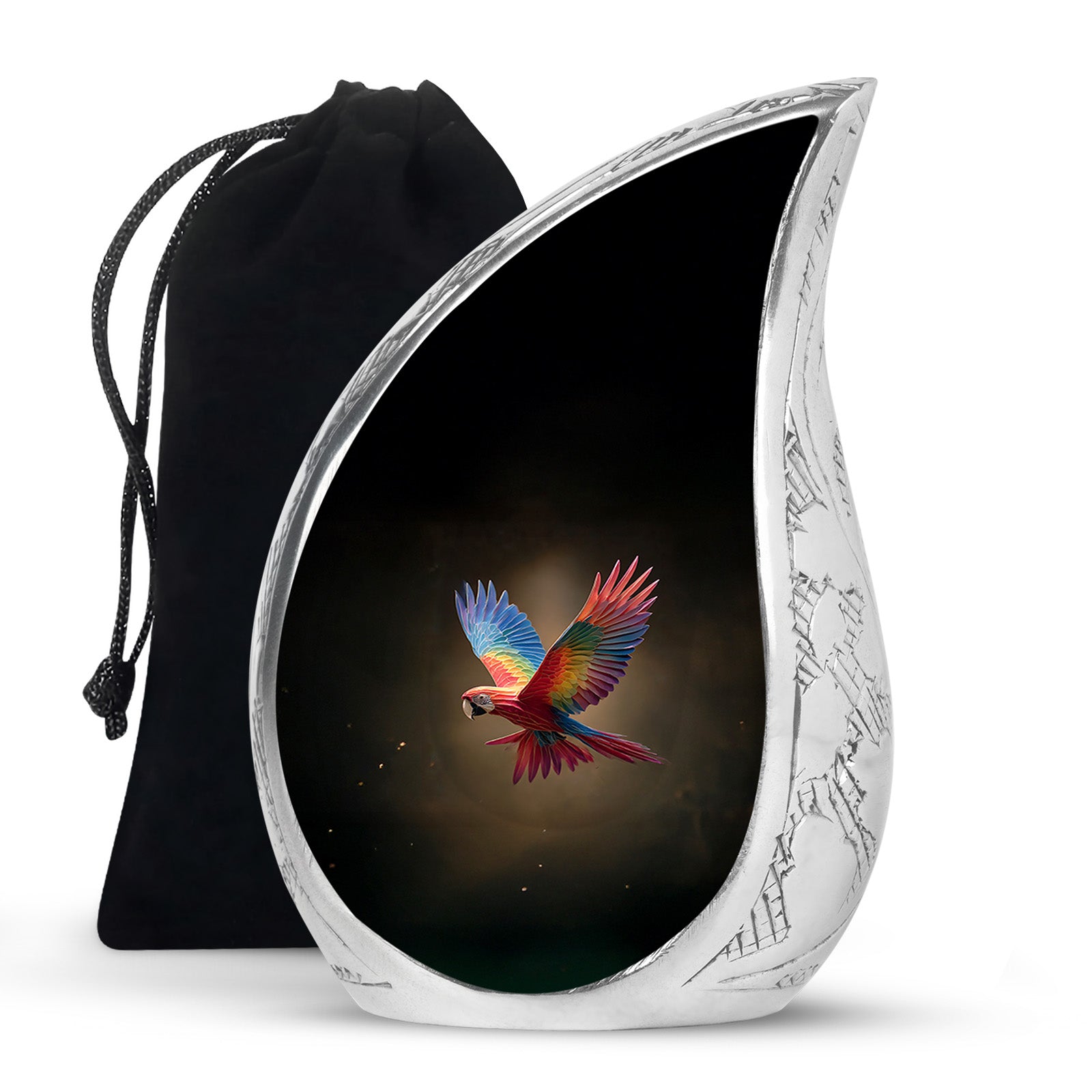 Colourful Parrot Funeral Urn - Black Aluminium Memorial Urn For Adult Ashes