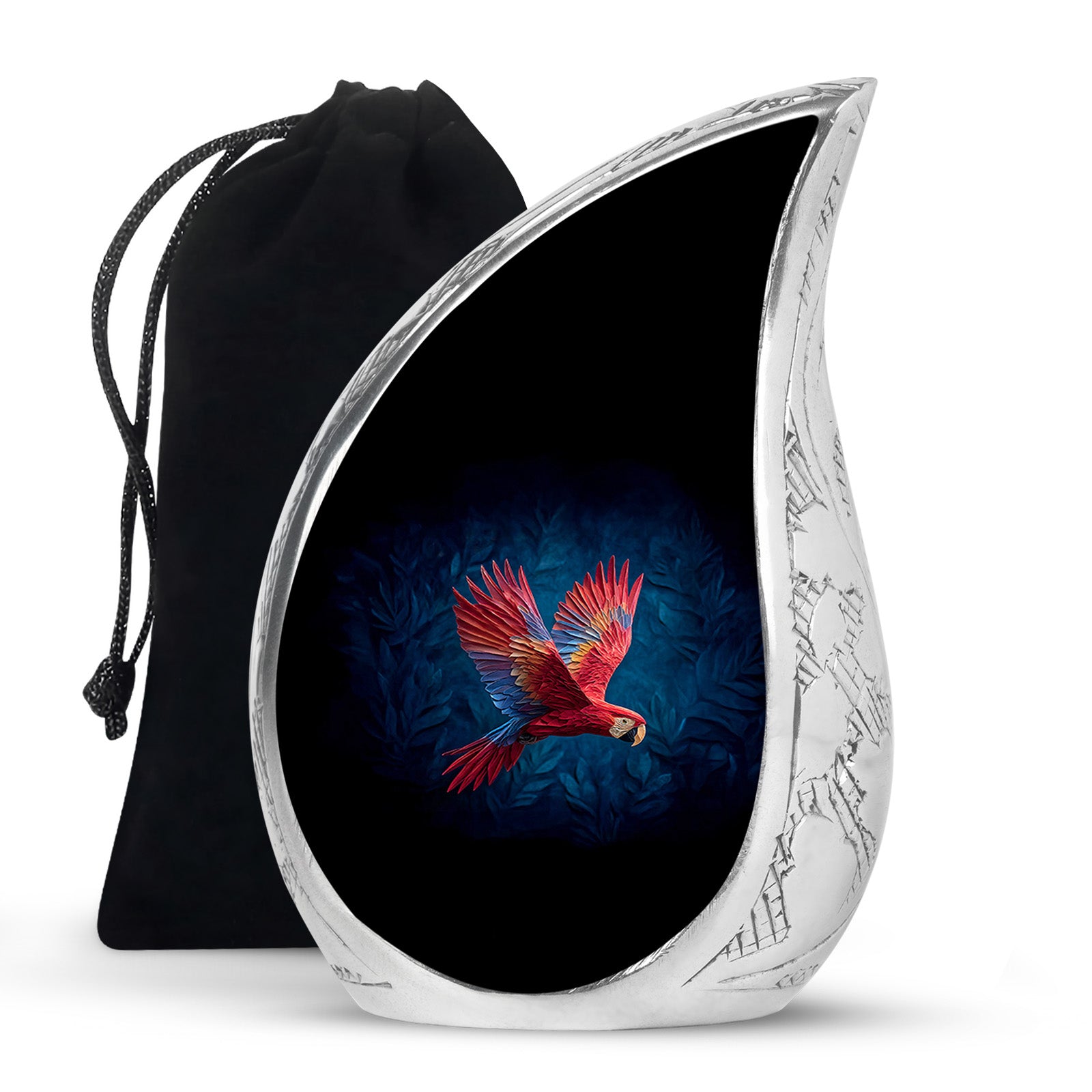 Red Parrot Memorial Urn - Beautiful Aluminium Funeral Urn For Ashes