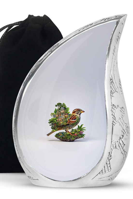 Nature Bird Funeral Urn - White Artistic Cremation Urn for Adult Ashes