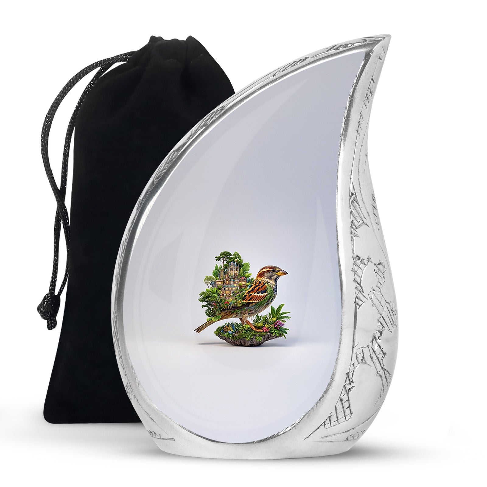 Nature Bird Funeral Urn - White Artistic Cremation Urn for Adult Ashes