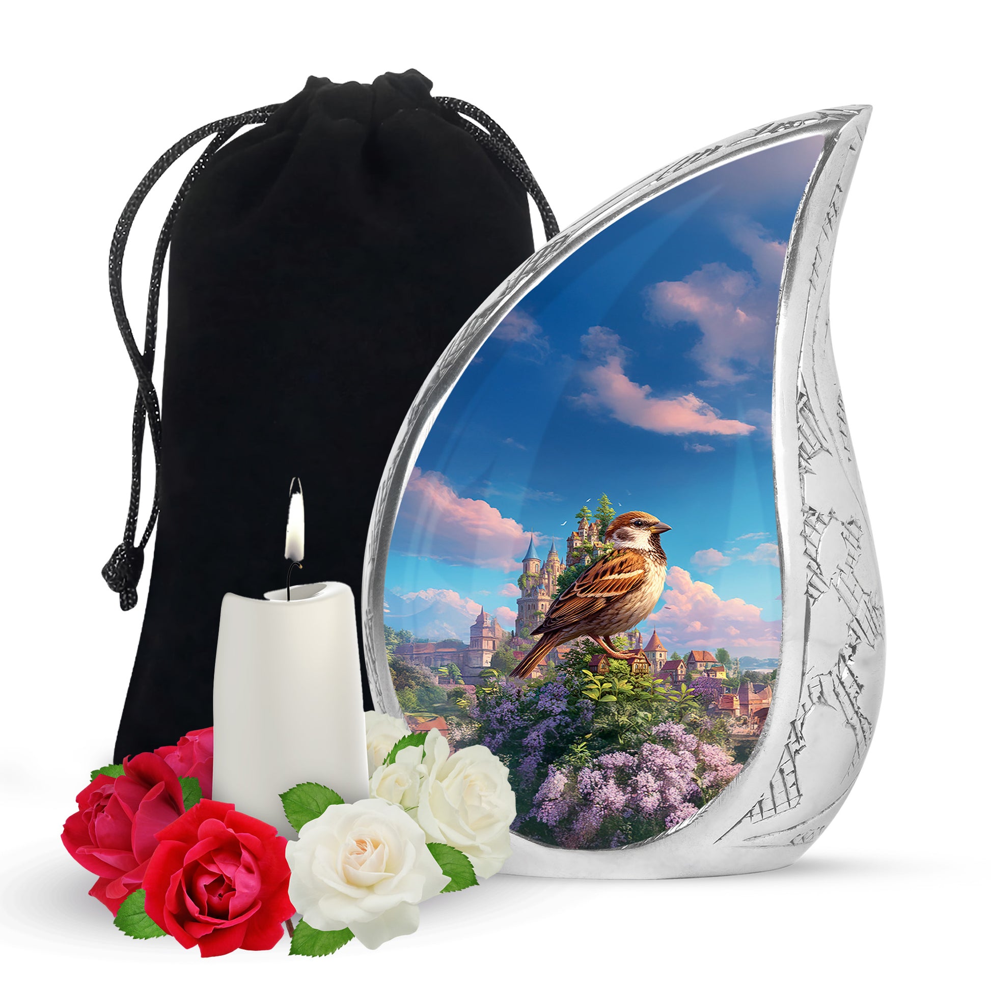 Sparrow & Castle Cremation Urn - Decorative Aluminium Urn for Human Ashes