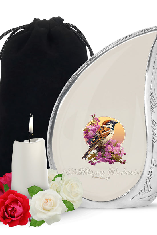 Floral Sparrow Memorial Urn - Floral Memorial Urn for Male & Female