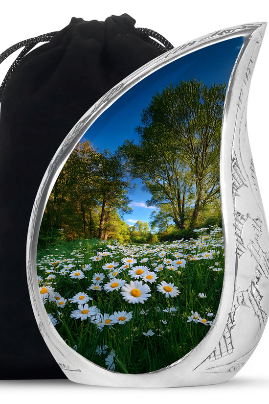 Peaceful Daisy Field Memorial Urn - Floral Cremation Urn For Human Ashes