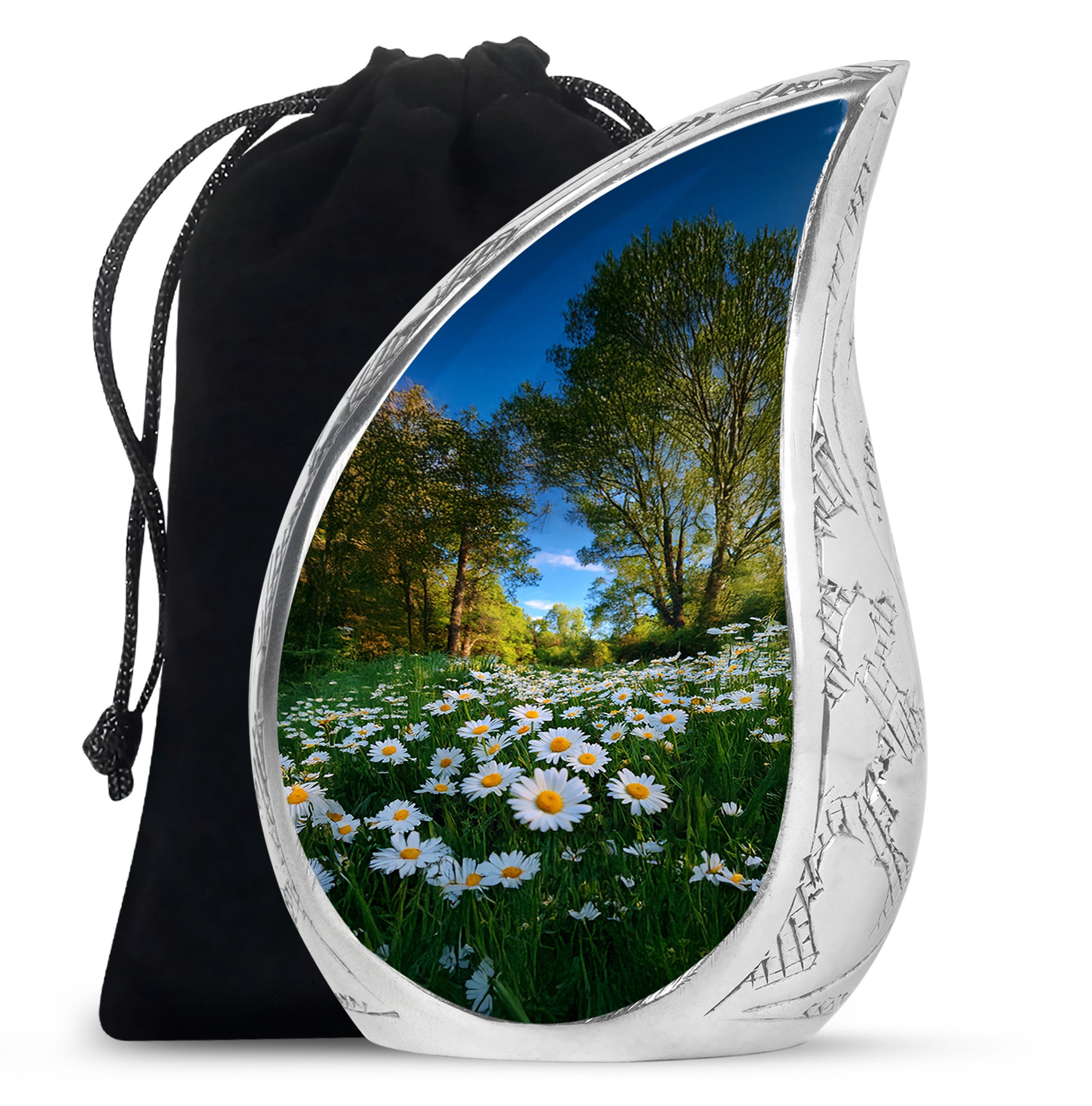 Peaceful Daisy Field Memorial Urn - Floral Cremation Urn For Human Ashes