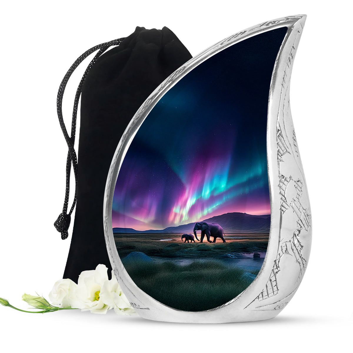 Elephant Theme Funeral Urn - Aurora Borealis Theme Cremation Urn For Ashes
