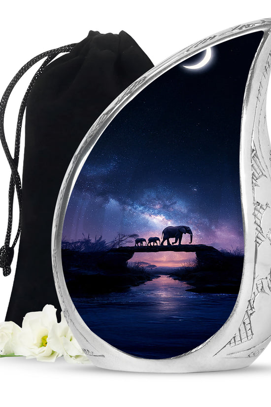 Elephant Family Memorial Urn - Galaxy Theme Funeral Urn For Adult Ashes
