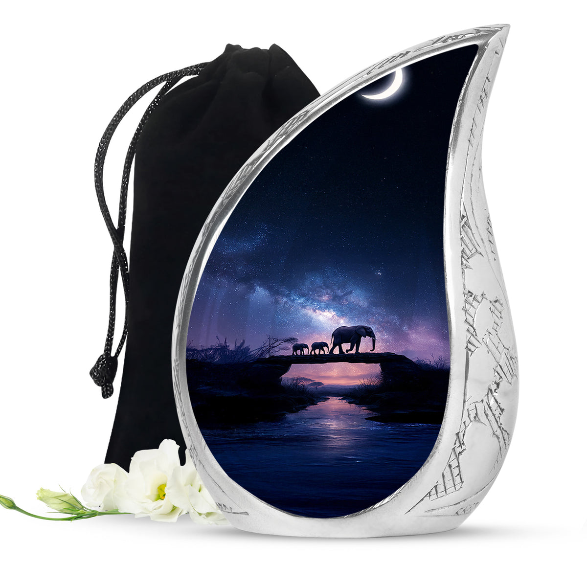 Elephant Family Memorial Urn - Galaxy Theme Funeral Urn For Adult Ashes