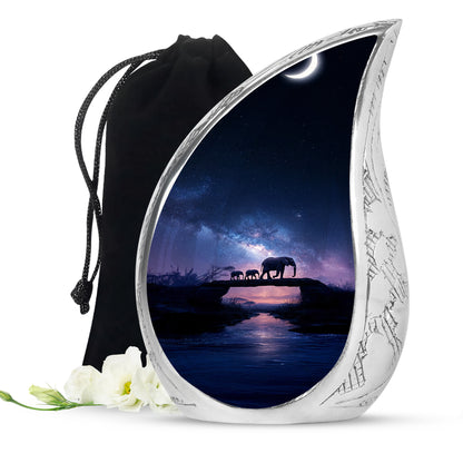 Elephant Family Memorial Urn - Galaxy Theme Funeral Urn For Adult Ashes