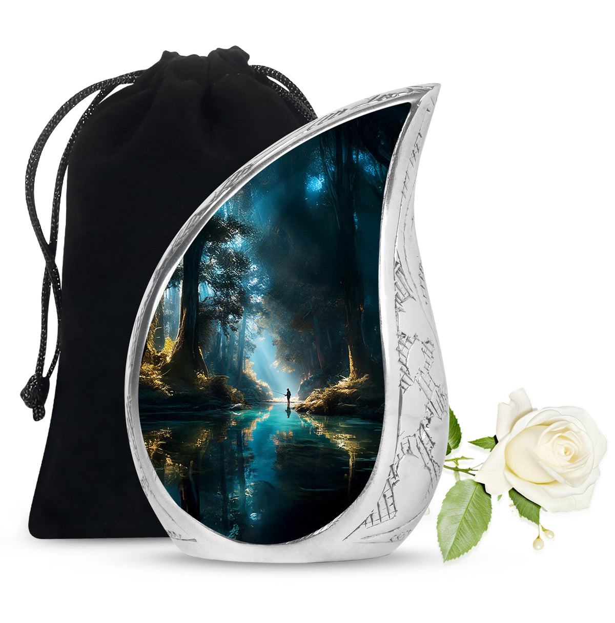 Peaceful Woodland Fishing Memorial Urn - Cremation Urns For Human Ashes
