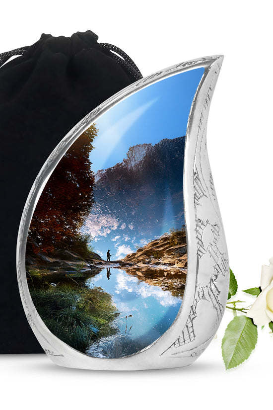 Fisherman Nature Memorial Urn - Beautiful Mountain Funeral Urn For Burial