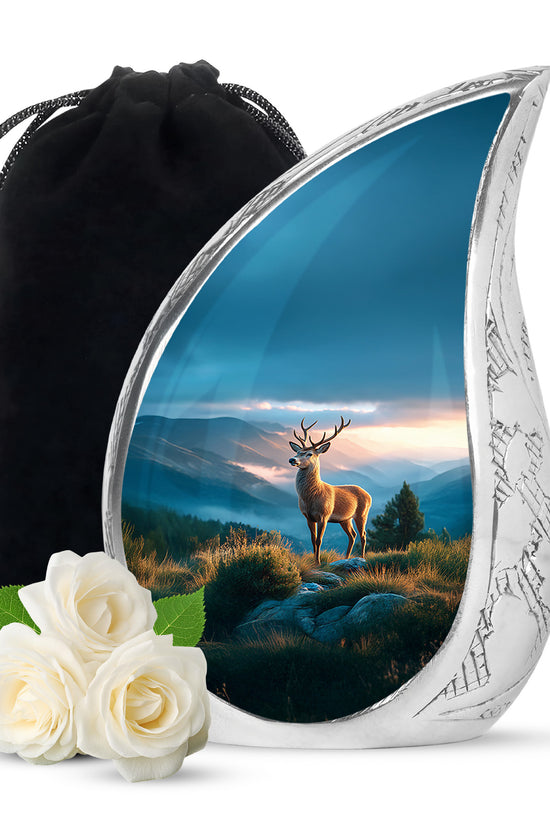 Majestic Deer Cremation Urn - Mountain Scenic Landscape Urn For Ashes