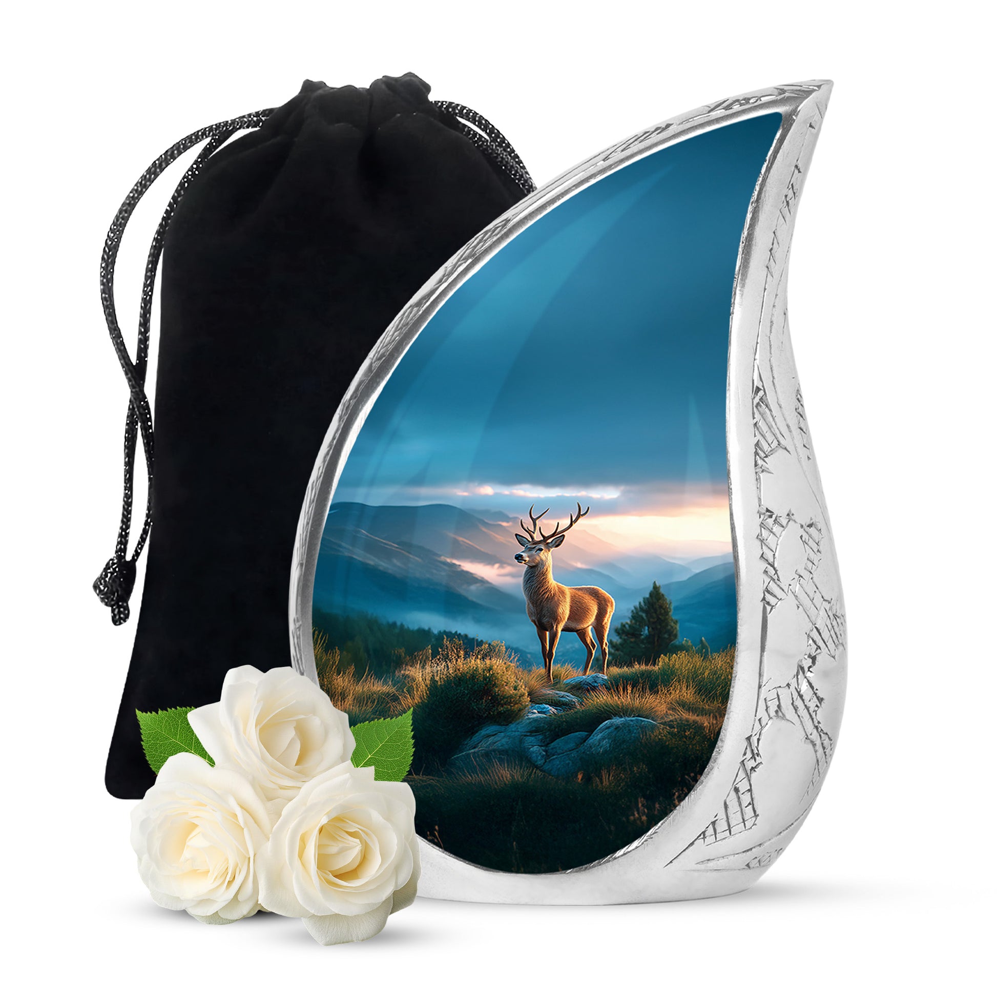 Majestic Deer Cremation Urn - Mountain Scenic Landscape Urn For Ashes