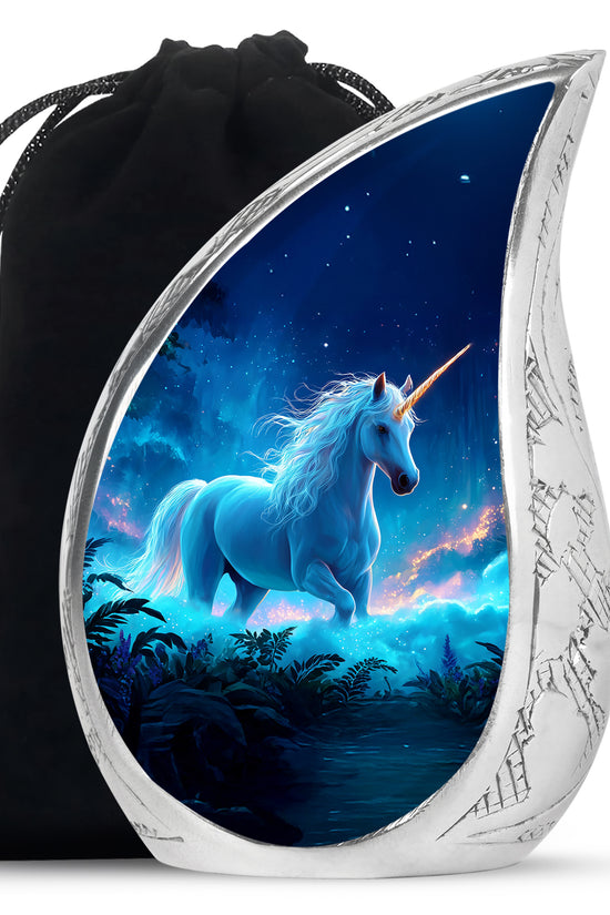 Blue Unicorn Cremation Memorial Urn - Decorative Funeral Urn For Human Ashes
