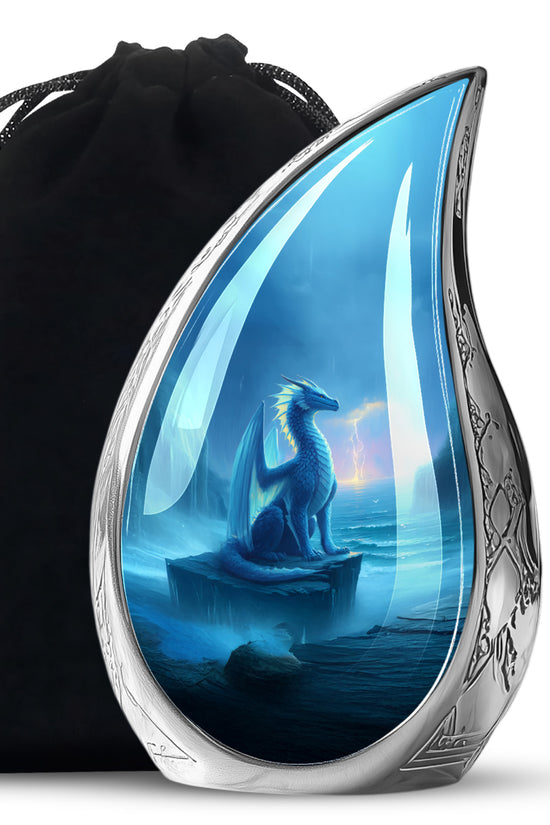 Blue Dragon Cremation Urn - Blue Aluminium Funeral Urn For Ashes