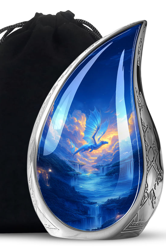 Blue Flying Dragon Cremation Urn - Beautiful Funeral Urn For Burial