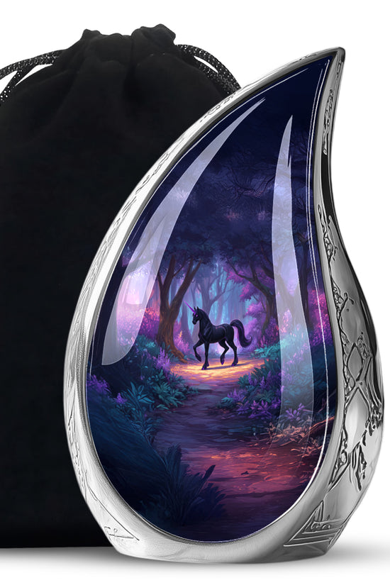 Black Unicorn Cremation Urn - Forest Memorial Urn For Male & Female