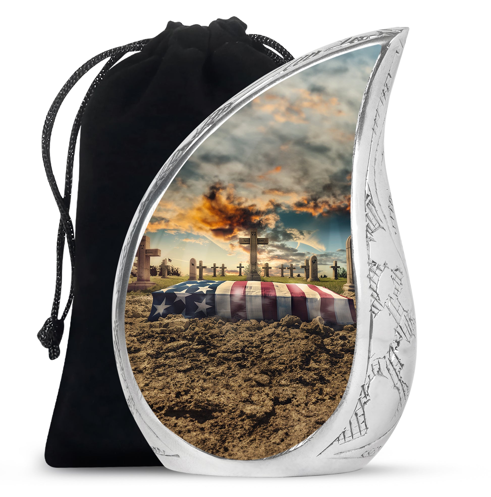 American Flag Cremation Urn - Military Tribute Memorial Urn For Male & Female