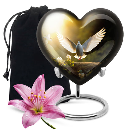 Dove Bird Tribute Cremation Urn - Aluminium Memorial Urn For Burial